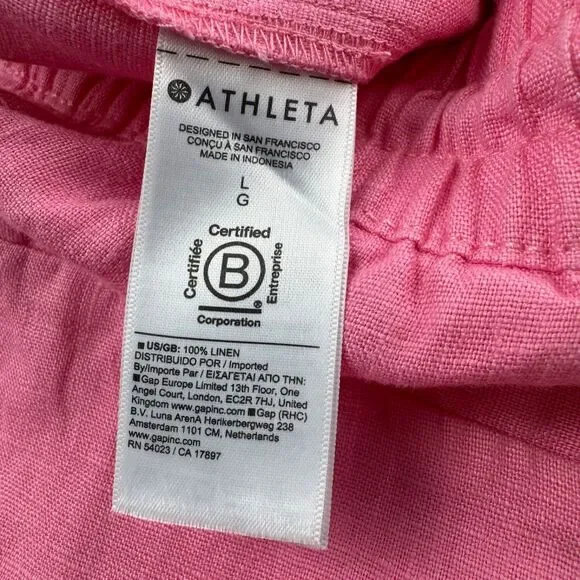 ATHLETA Retreat Linen High Rise Wide Leg Pants Women's L Pink Slit Draw String - Picture 5 of 16